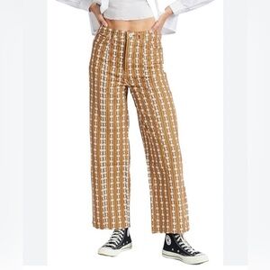 BrixtonVintage Inspired Daisy Print Yellow and Brown Wide Leg Floral Pant Sz 28
